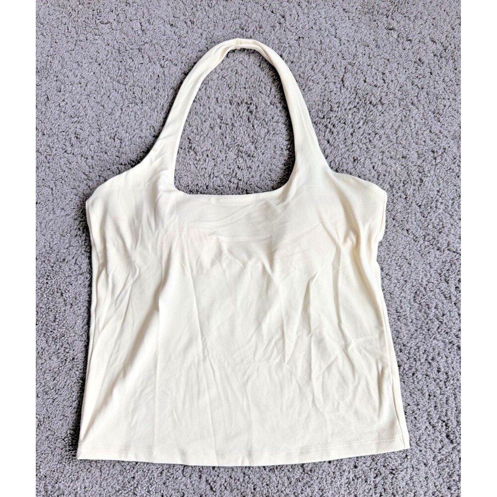 All in Motion Women's Cream Open Back Halter Tank Top Built-In Shelf Bra Sz S